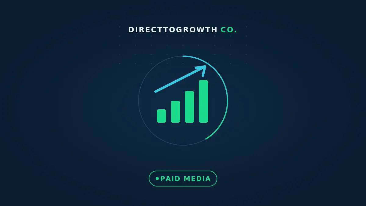 Rising bars with growth arrow — paid media cover, DirectToGrowth Co.